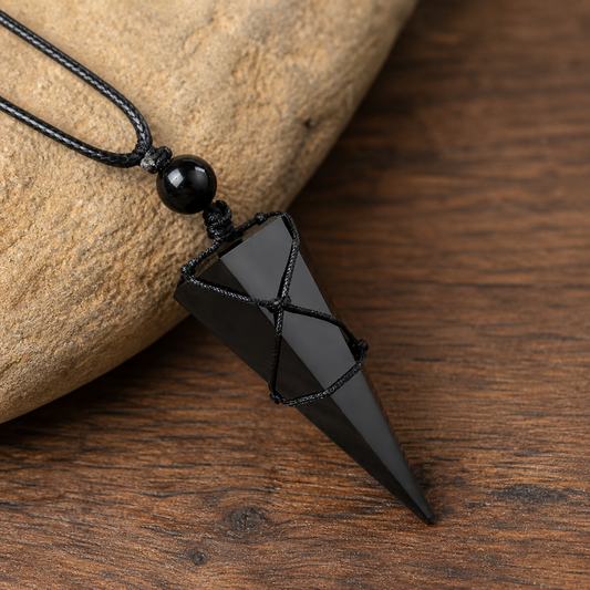 Shadow Shield Black Crystal Point Cord Necklace