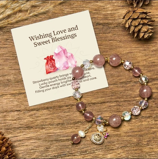 Strawberry Quartz Round Bead Bracelet by Worn Within