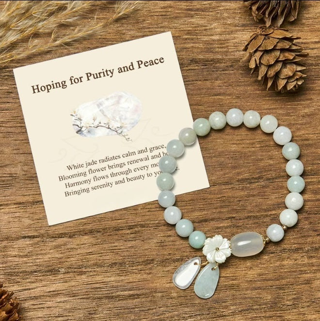 White Jade Bead Bracelet by Worn Within