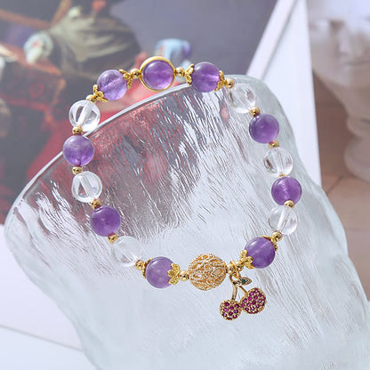 Amethyst White Crystal Cherry Charm Bracelet