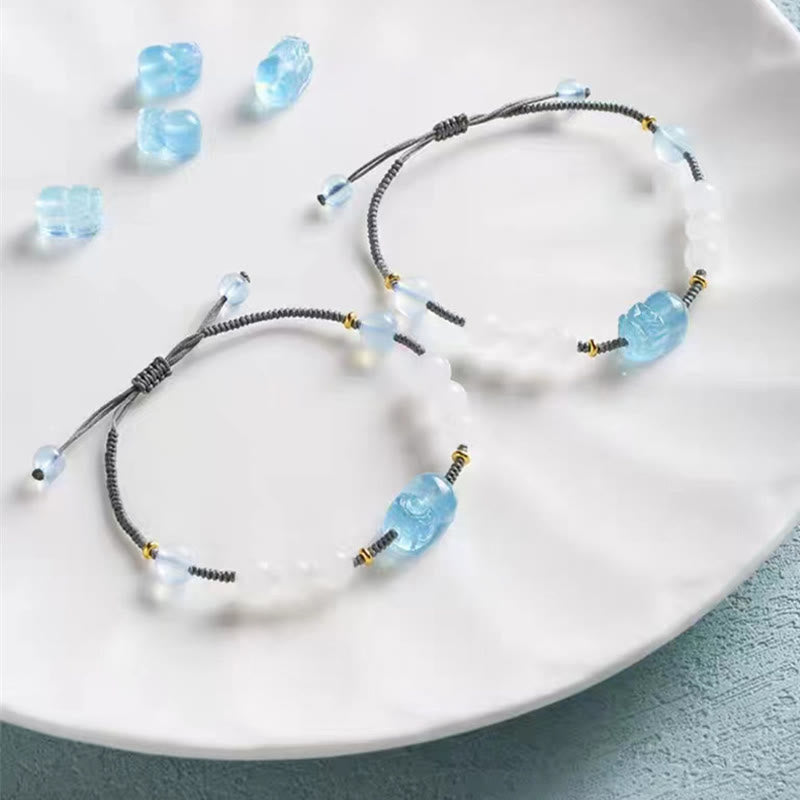 Aquamarine Pixiu Hetian White Jade Bracelet
