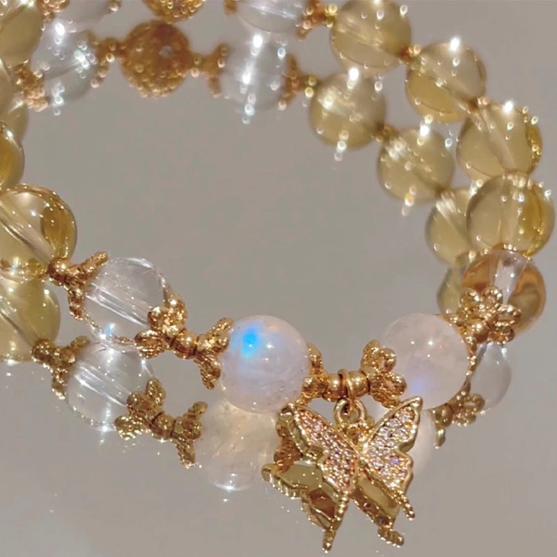Citrin-Mondstein-Schmetterlings-Charm-Armband