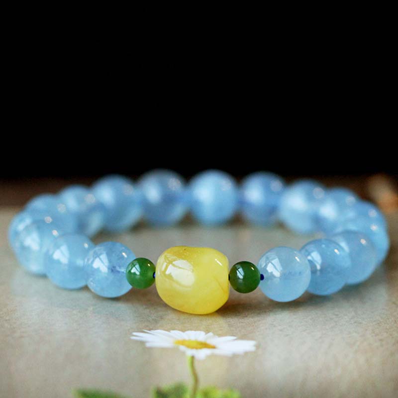 Aquamarine Amber Bead Bracelet