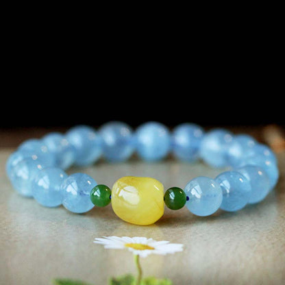 Aquamarine Amber Bead Bracelet