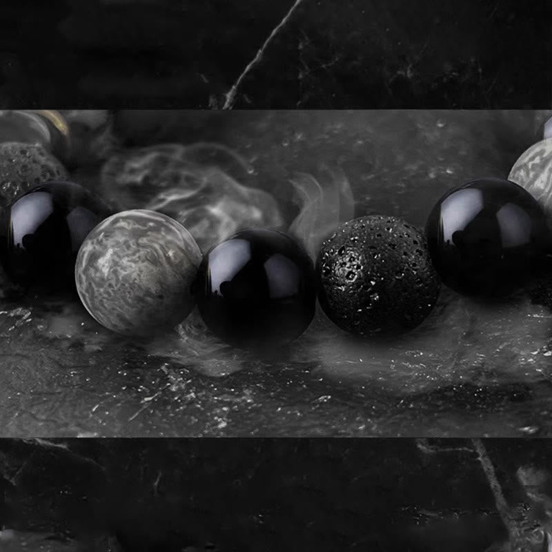 Black Obsidian Lava Rock Yin Yang Bracelet