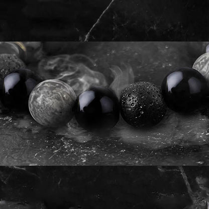 Black Obsidian Lava Rock Yin Yang Bracelet