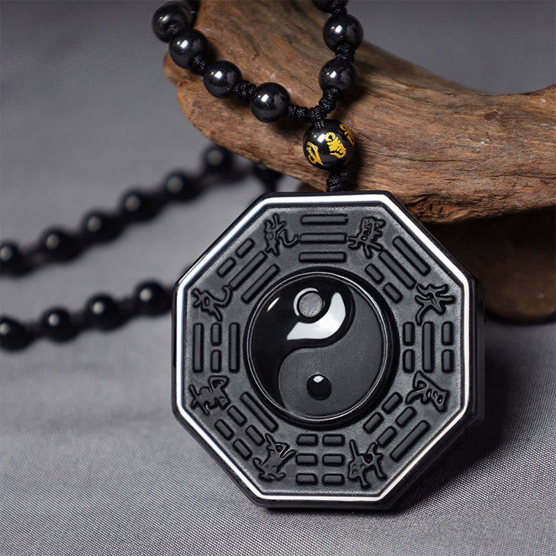 48mm Black Obsidian Yin Yang Necklace