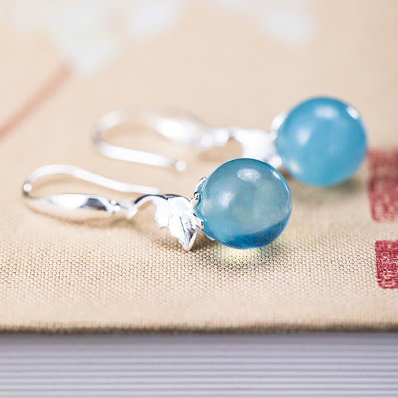 925 Sterling Silver Aquamarine Leaf Flower Earrings