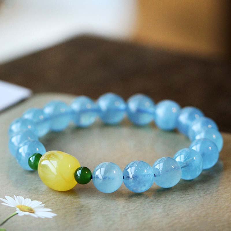Aquamarine Amber Bead Bracelet