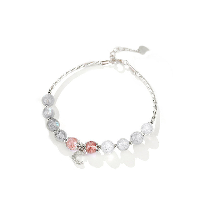Strawberry Quartz Moonstone Moon Charm Bracelet