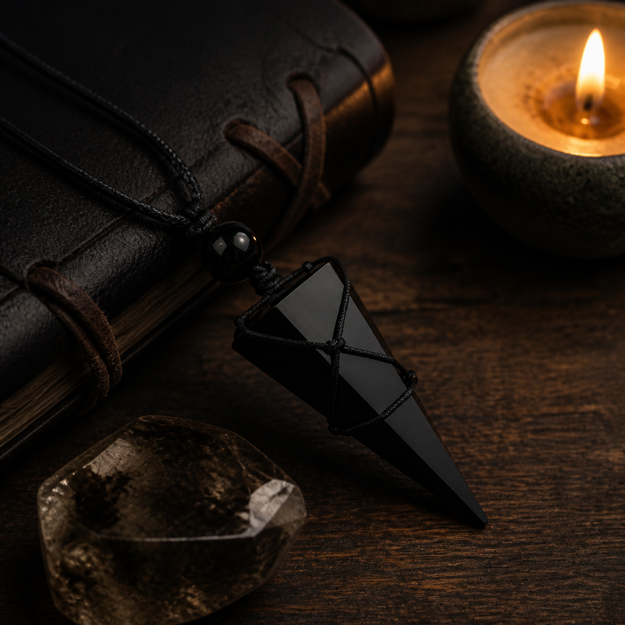 Shadow Shield Black Crystal Point Cord Necklace