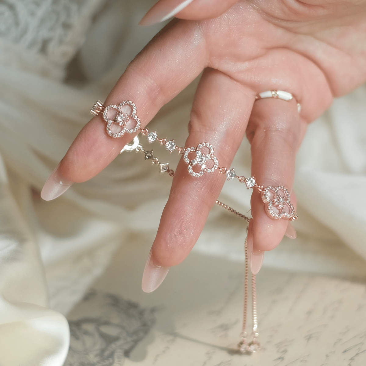 "Sakura Blossom Promise" Jewelry Set | Necklace, Bracelet, Ring, 925 Sterling Silver