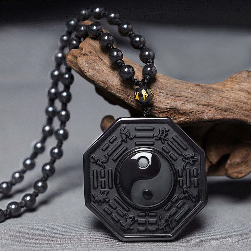 48mm Black Obsidian Yin Yang Necklace