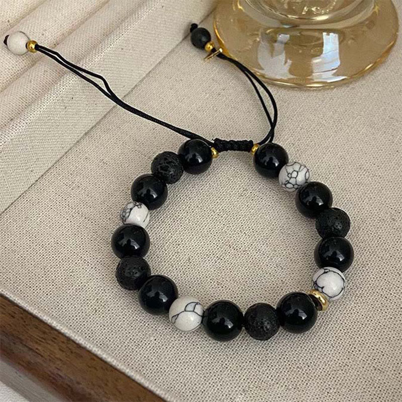 Black Obsidian Lava Rock Yin Yang Bracelet