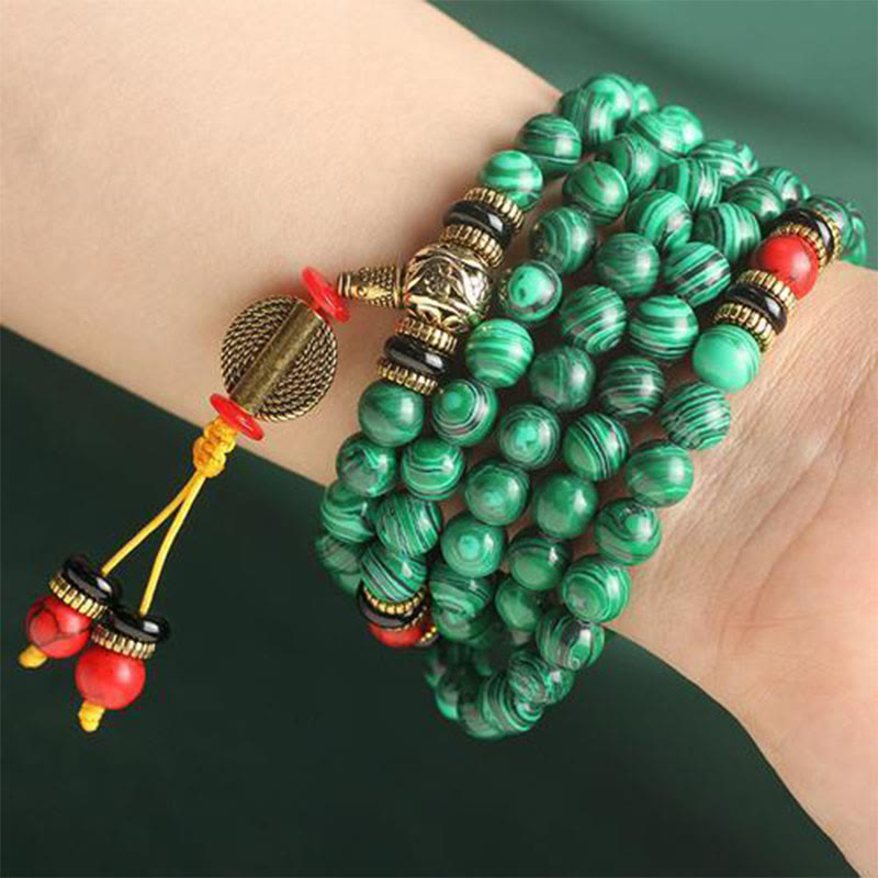 Tibetan 108-Bead Malachite Mala Bracelet