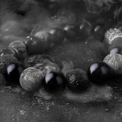 Black Obsidian Lava Rock Yin Yang Bracelet