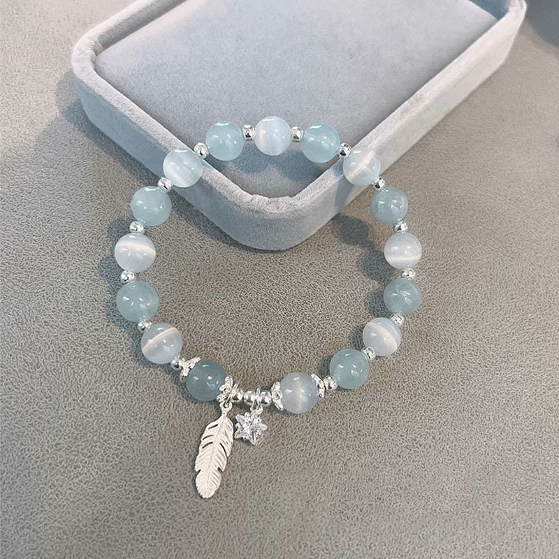 925 Silver Aquamarine Cat's Eye Bracelet