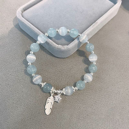 925 Silver Aquamarine Cat's Eye Bracelet
