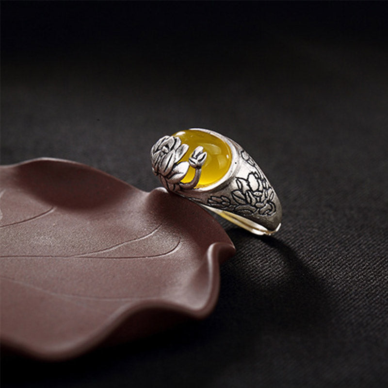 Citrine Lotus Adjustable Ring