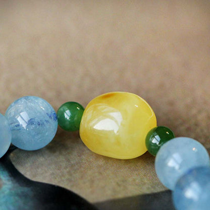 Aquamarine Amber Bead Bracelet