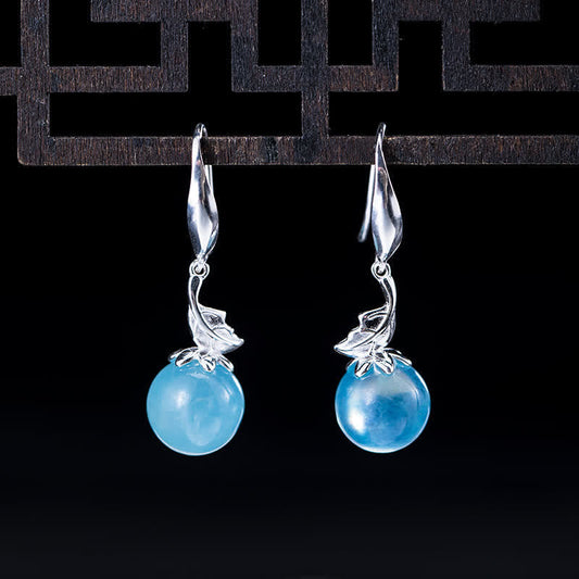 925 Sterling Silver Aquamarine Leaf Flower Earrings by Worn Within