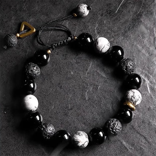 Black Obsidian Lava Rock Yin Yang Bracelet by Worn Within