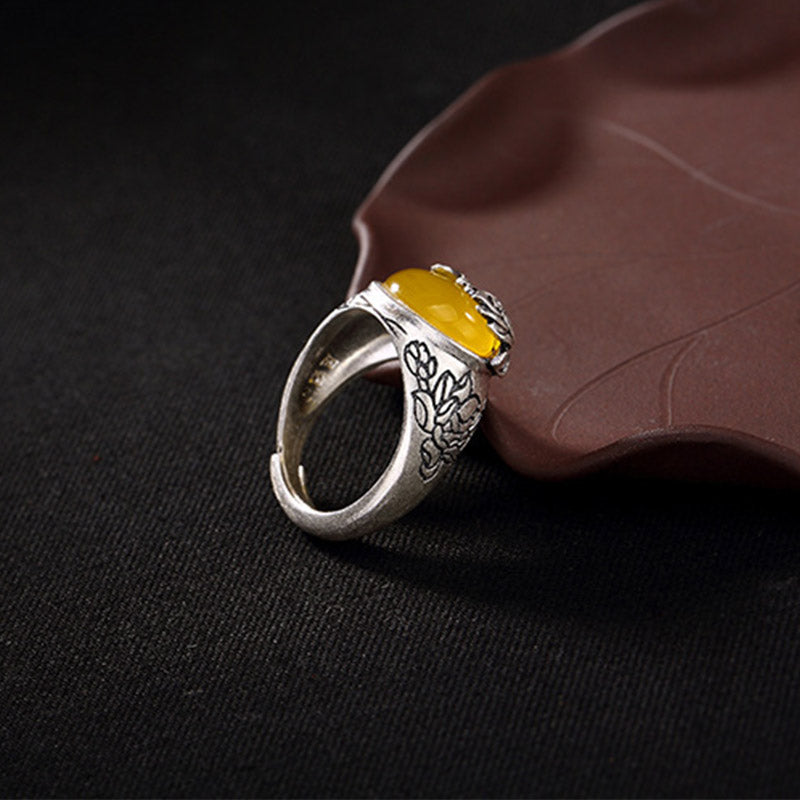 Citrine Lotus Adjustable Ring