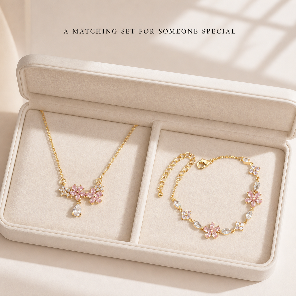 Blush Blossom Necklace & Bracelet Set