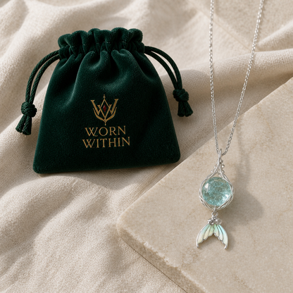 Ocean Spirit Aqua Crystal Mermaid Tail Necklace