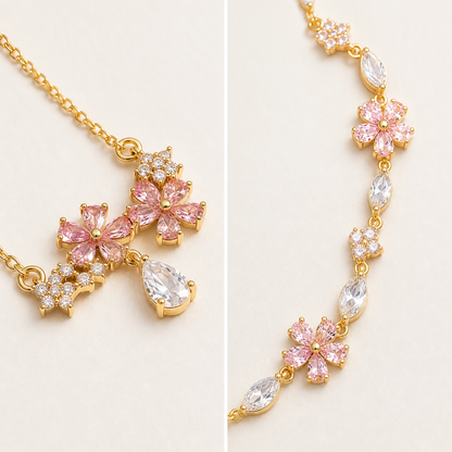 Blush Blossom Necklace & Bracelet Set