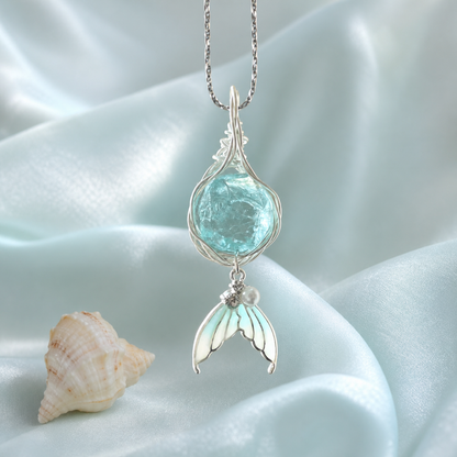 Ocean Spirit Aqua Crystal Mermaid Tail Necklace