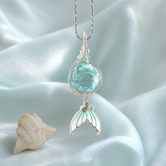 Ocean Spirit Aqua Crystal Mermaid Tail Necklace