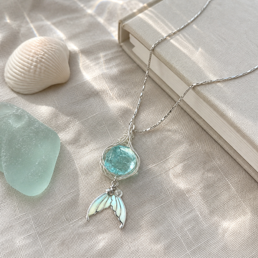 Ocean Spirit Aqua Crystal Mermaid Tail Necklace
