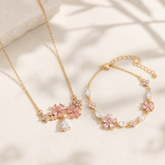 Blush Blossom Necklace & Bracelet Set