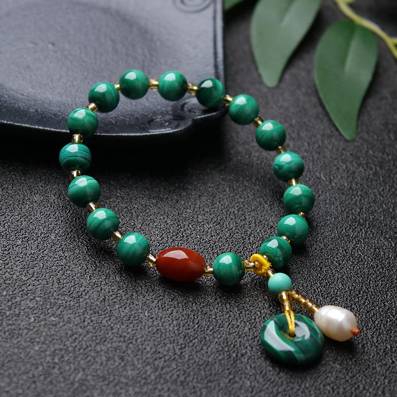Malachite Red Agate Charm Bracelet