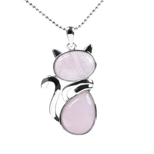 Rose Quartz Cat Pendant Necklace by Worn Within