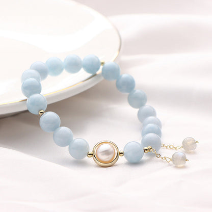 Aquamarine Pearl Moonstone Beads Charm Bracelet