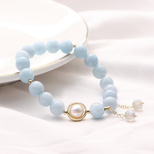 Aquamarine Pearl Moonstone Beads Charm Bracelet