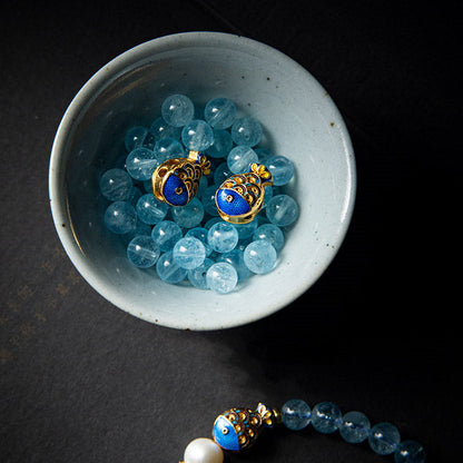 Aquamarine Lapis Fish Charm Bracelet