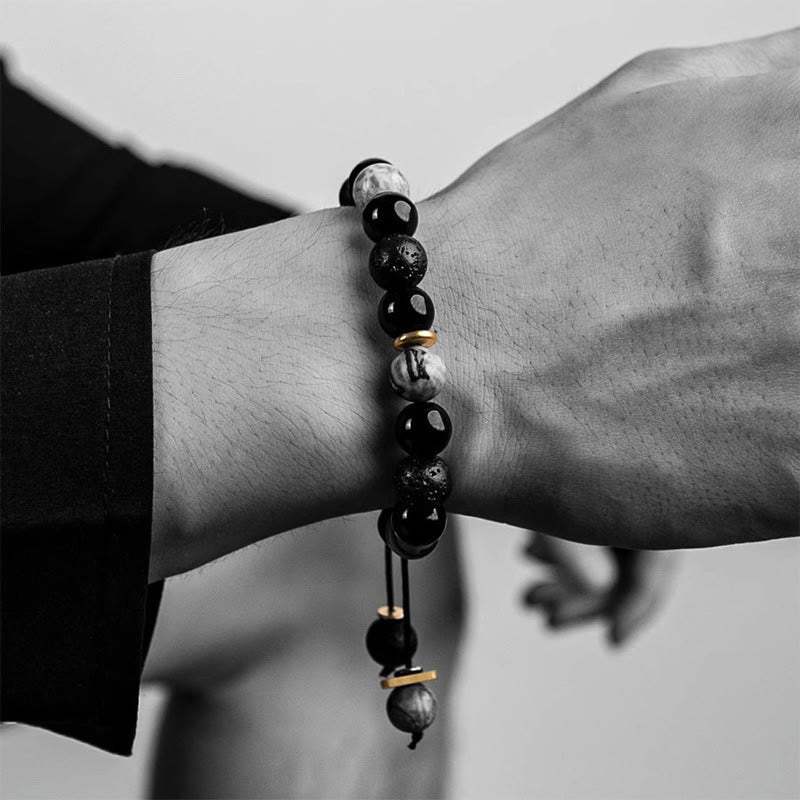 Black Obsidian Lava Rock Yin Yang Bracelet