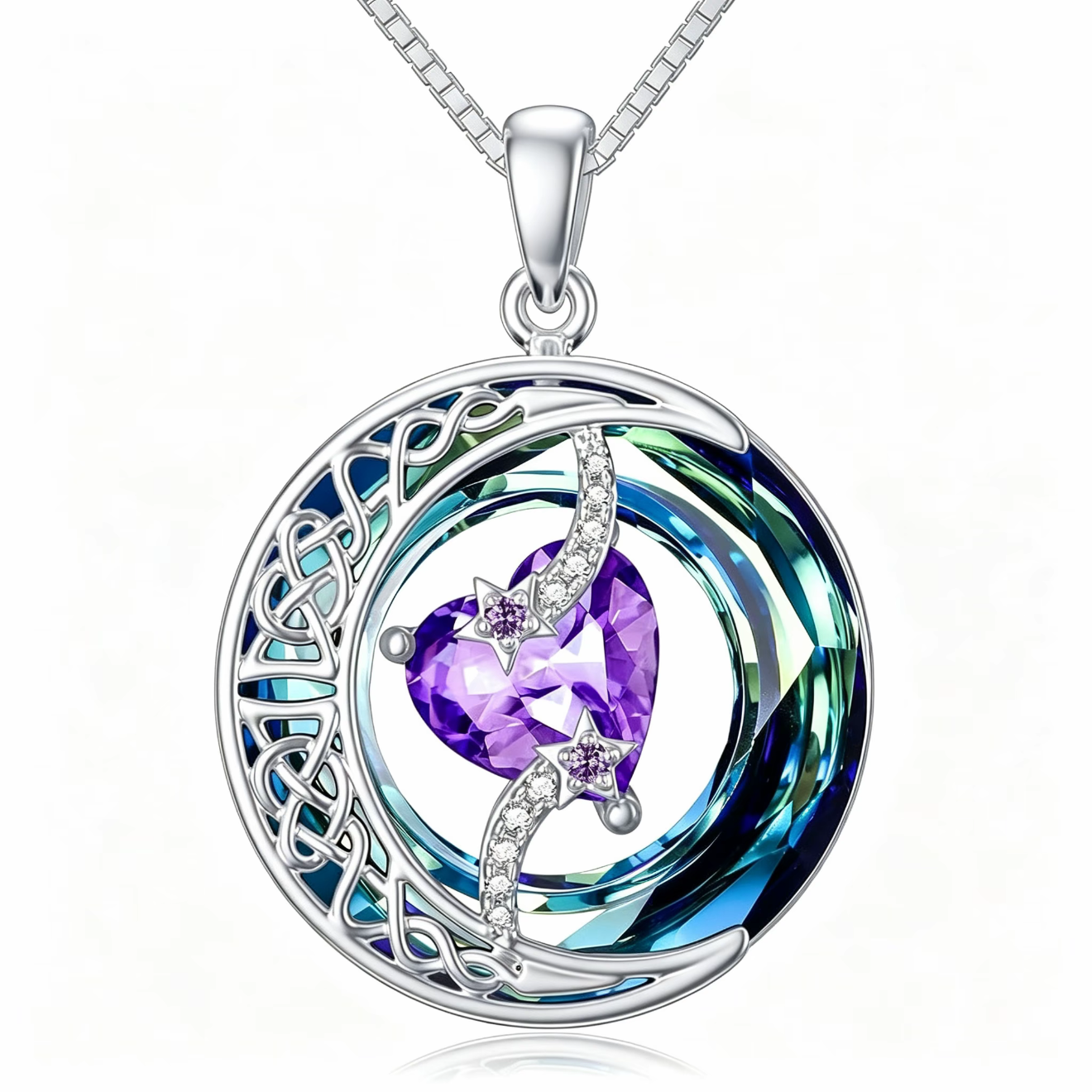 Moonlit Birthstone Heart Necklace | S925 Silver