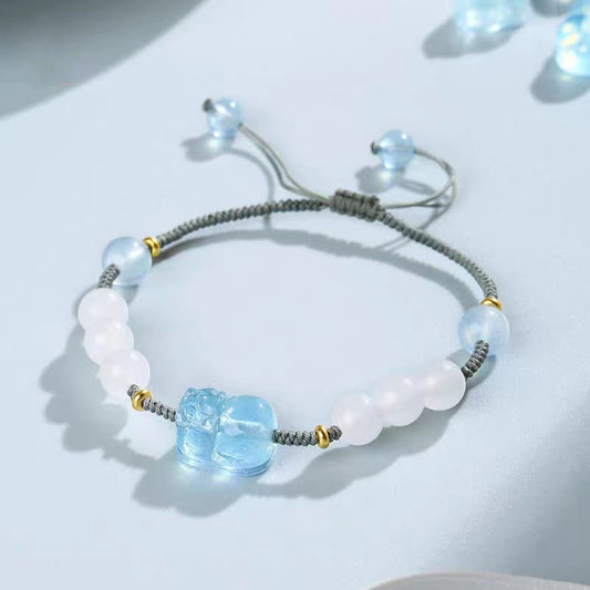 Aquamarine Pixiu Hetian White Jade Bracelet