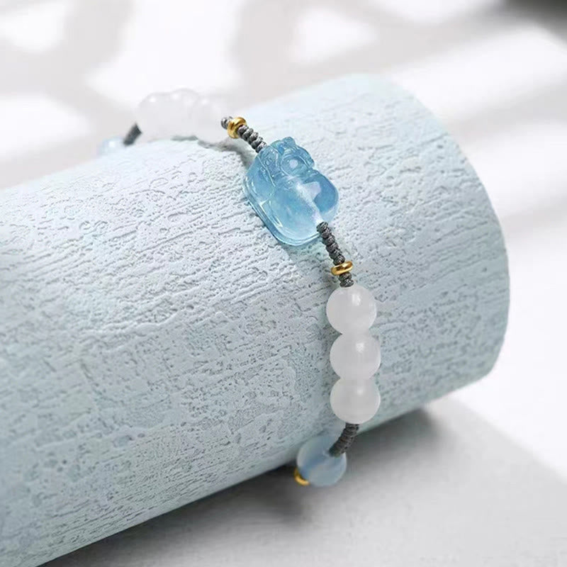 Aquamarine Pixiu Hetian White Jade Bracelet