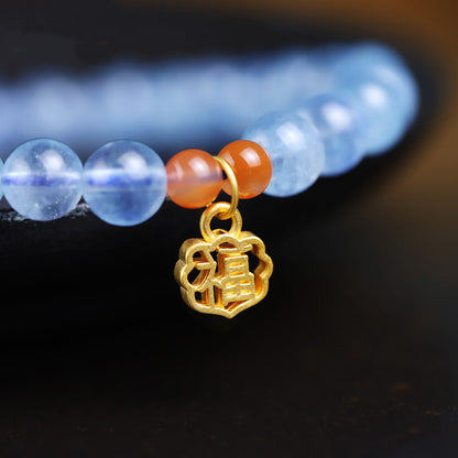 Aquamarine Red Agate Charm Bracelet