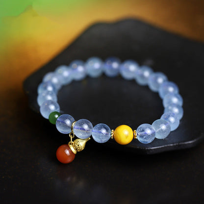 Aquamarine Red Agate Gourd Charm Bracelet by Worn Within