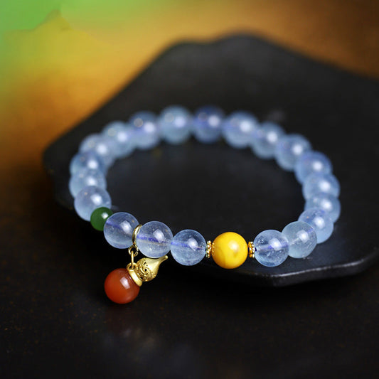 Aquamarine Red Agate Gourd Charm Bracelet by Worn Within