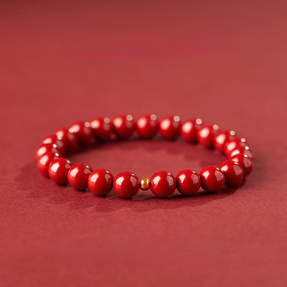 Cinnabar Silver Bead Bracelet