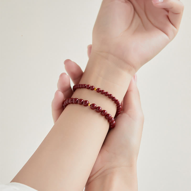 Cinnabar Silver Bead Bracelet